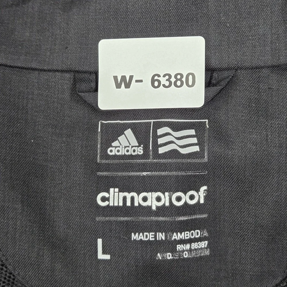 Adidas Men Jacket L Black Embroidered Logo Climaproof Activewear Zipper READ